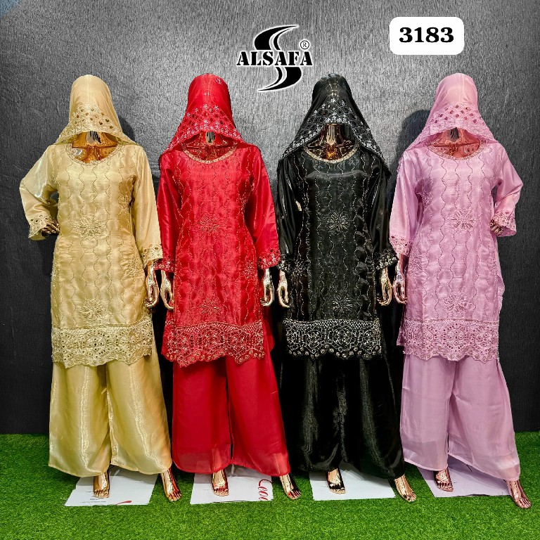 ALSAFA D.NO 3183 WHOLESALE READYMADE GIMMY CHU PAKISTANI BEADS WORK 3 PCS SUITS SUPPLIER