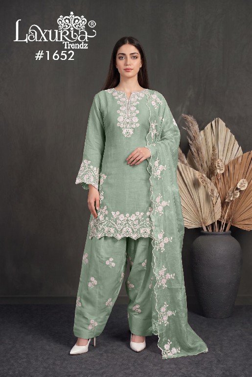 LAXURIA TRENDZ D.NO 1652 WHOLESALE READYMADE MAL CHANDERI DESIGNER 3 PCS SUITS EXPORTER