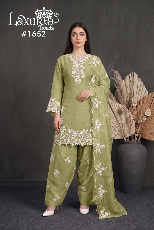 LAXURIA TRENDZ D.NO 1652 WHOLESALE READYMADE MAL CHANDERI DESIGNER 3 PCS SUITS EXPORTER