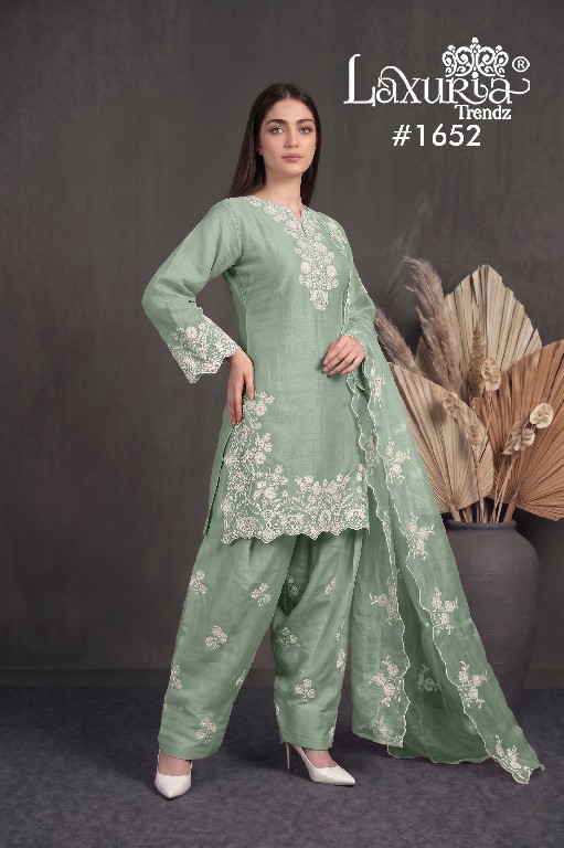 LAXURIA TRENDZ D.NO 1652 WHOLESALE READYMADE MAL CHANDERI DESIGNER 3 PCS SUITS EXPORTER