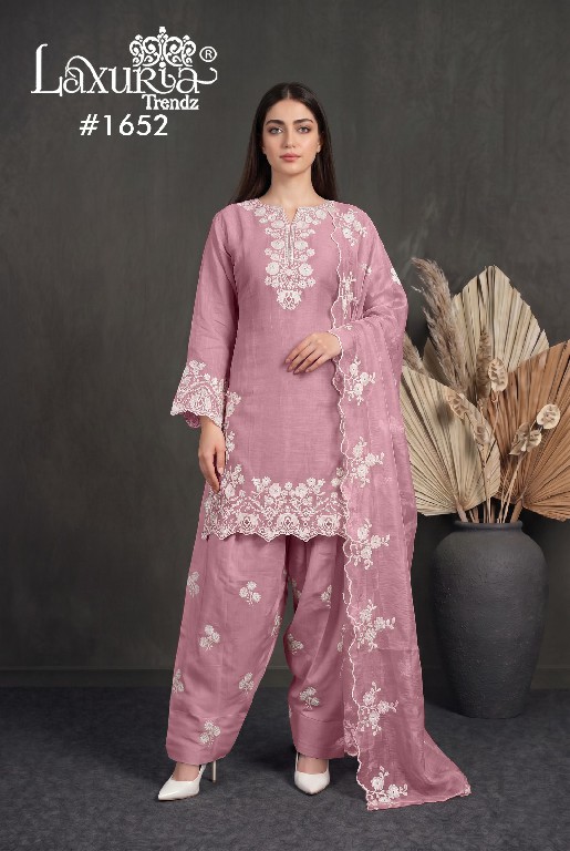 LAXURIA TRENDZ D.NO 1652 WHOLESALE READYMADE MAL CHANDERI DESIGNER 3 PCS SUITS EXPORTER