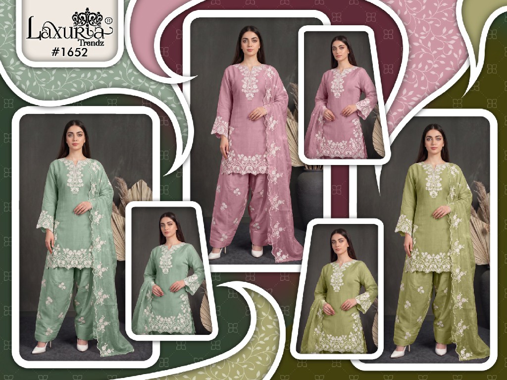 LAXURIA TRENDZ D.NO 1652 WHOLESALE READYMADE MAL CHANDERI DESIGNER 3 PCS SUITS EXPORTER
