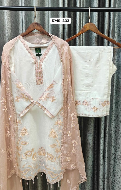 TEXTILEDEAL D.NO KMS-223 WHOLESALE READYMADE HEAVY CHIFFON ELEGANCE PAKISTANI 3 PCS SUITS FOR EXPORT
