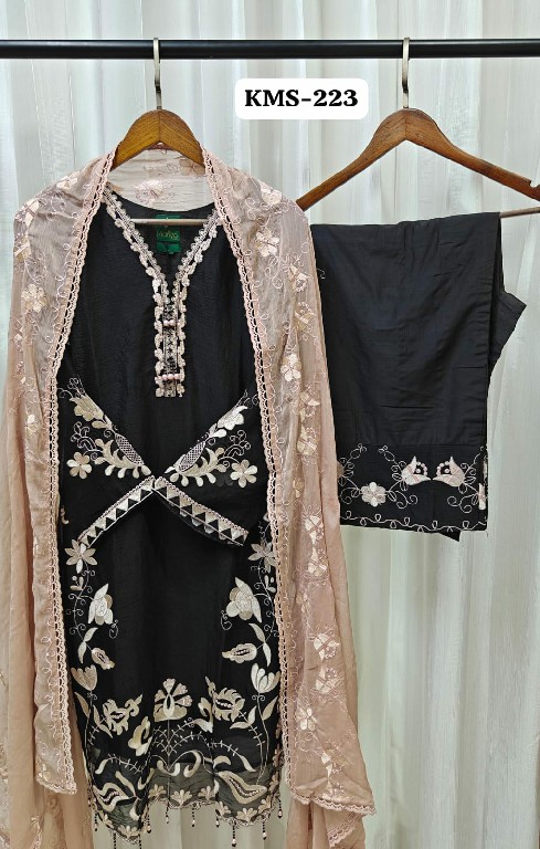 TEXTILEDEAL D.NO KMS-223 WHOLESALE READYMADE HEAVY CHIFFON ELEGANCE PAKISTANI 3 PCS SUITS FOR EXPORT