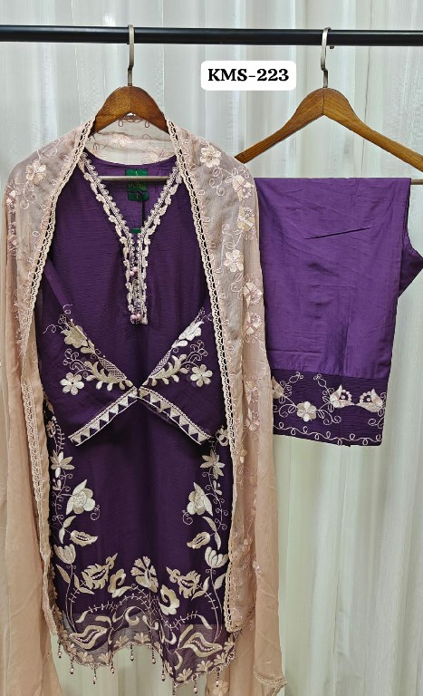 TEXTILEDEAL D.NO KMS-223 WHOLESALE READYMADE HEAVY CHIFFON ELEGANCE PAKISTANI 3 PCS SUITS FOR EXPORT