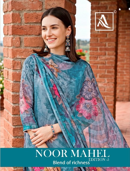 ALOK SUIT NOOR MAHAL VOL 5 WHOLESALE VISCOSE GLASS ORGANZA DESIGNER UNSTITCH SALWAR SUITS EXPORTER