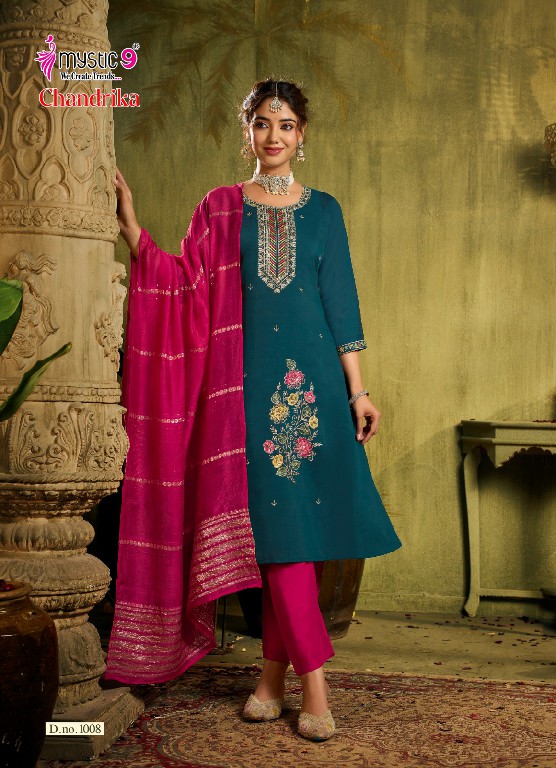 MYSTIC 9 CHANDRIKA VOL 1 WHOLESALE READYMADE ROMAN SILK PRINCESS CUT BEAUTIFUL 3 PCS SUITS EXPORTER