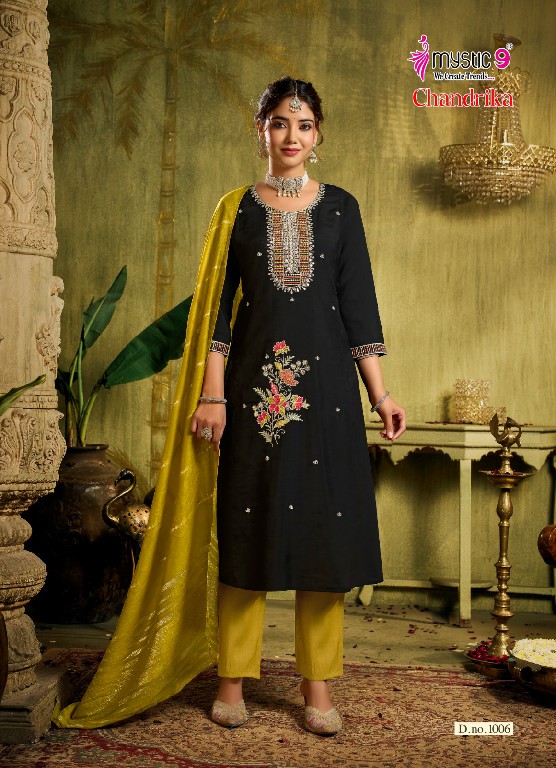 MYSTIC 9 CHANDRIKA VOL 1 WHOLESALE READYMADE ROMAN SILK PRINCESS CUT BEAUTIFUL 3 PCS SUITS EXPORTER