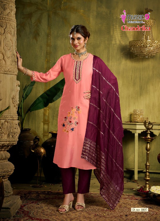 MYSTIC 9 CHANDRIKA VOL 1 WHOLESALE READYMADE ROMAN SILK PRINCESS CUT BEAUTIFUL 3 PCS SUITS EXPORTER