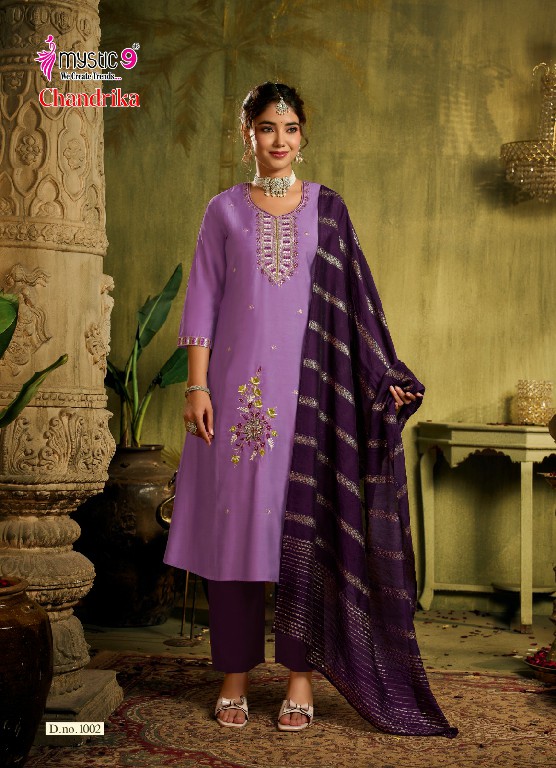 MYSTIC 9 CHANDRIKA VOL 1 WHOLESALE READYMADE ROMAN SILK PRINCESS CUT BEAUTIFUL 3 PCS SUITS EXPORTER