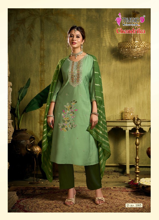 MYSTIC 9 CHANDRIKA VOL 1 WHOLESALE READYMADE ROMAN SILK PRINCESS CUT BEAUTIFUL 3 PCS SUITS EXPORTER