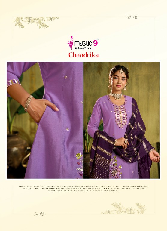 MYSTIC 9 CHANDRIKA VOL 1 WHOLESALE READYMADE ROMAN SILK PRINCESS CUT BEAUTIFUL 3 PCS SUITS EXPORTER