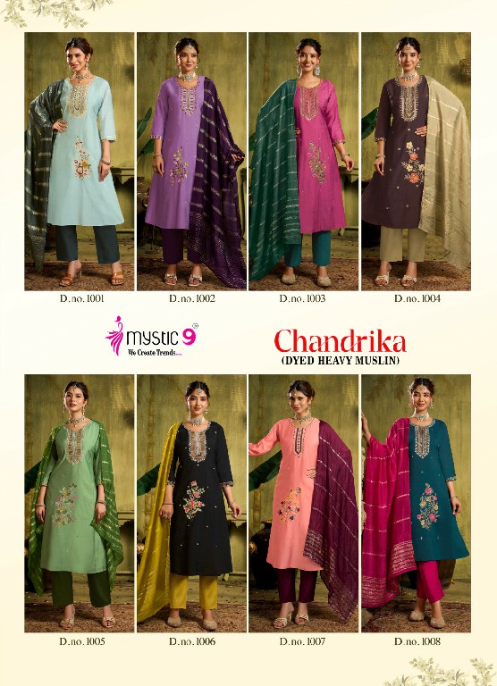 MYSTIC 9 CHANDRIKA VOL 1 WHOLESALE READYMADE ROMAN SILK PRINCESS CUT BEAUTIFUL 3 PCS SUITS EXPORTER