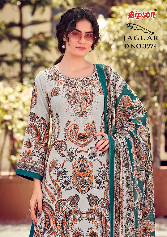 BIPSON JAGUAR D.NO 3974 WHOLESALE ROMAN SIULK WITH NECK WORK UNSTITCH SALWAR SUITS SUPPLIER