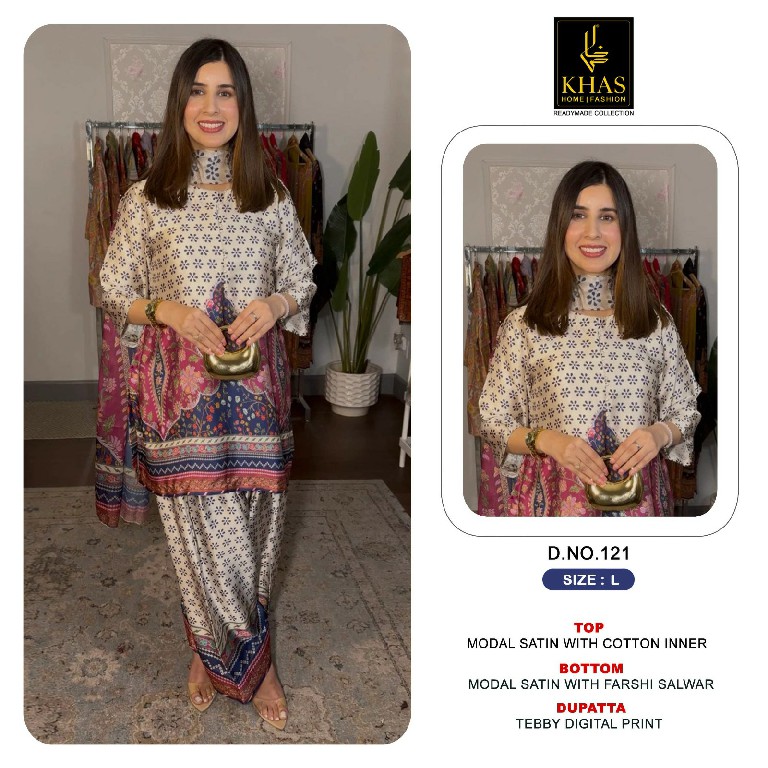KHAS D.NO 119 TO 123-125-126-128-129 WHOLESALE READYMADE MODAL SATIN DIGITAL PRINTED 3 PCS COMBO SET SUITS SUPPLIER