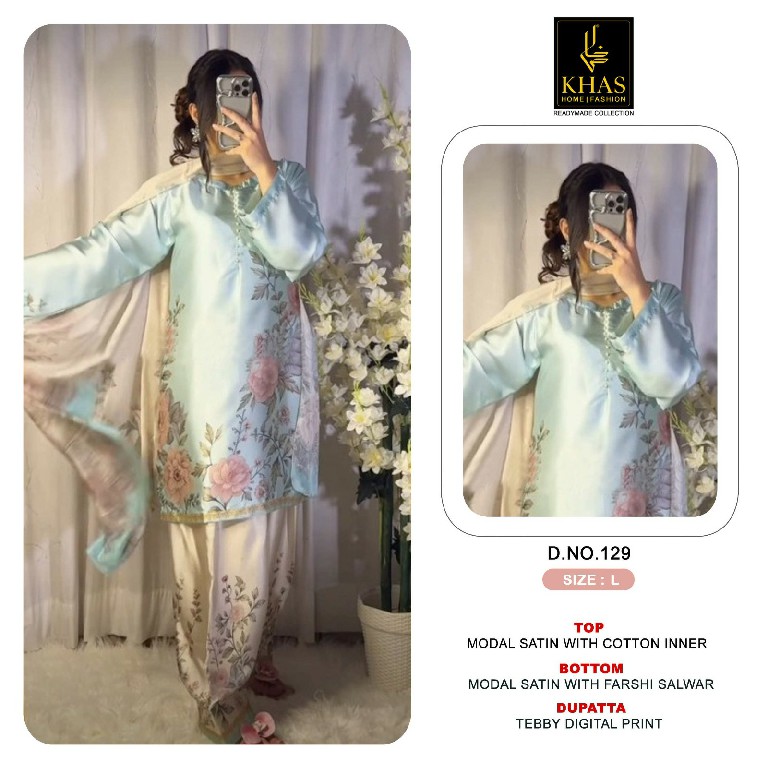 KHAS D.NO 119 TO 123-125-126-128-129 WHOLESALE READYMADE MODAL SATIN DIGITAL PRINTED 3 PCS COMBO SET SUITS SUPPLIER