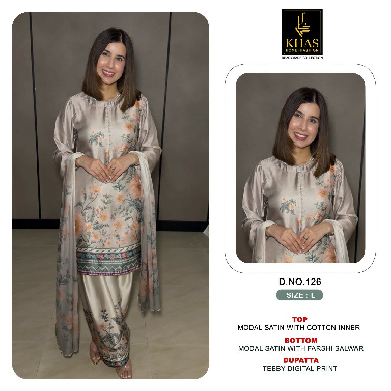 KHAS D.NO 119 TO 123-125-126-128-129 WHOLESALE READYMADE MODAL SATIN DIGITAL PRINTED 3 PCS COMBO SET SUITS SUPPLIER