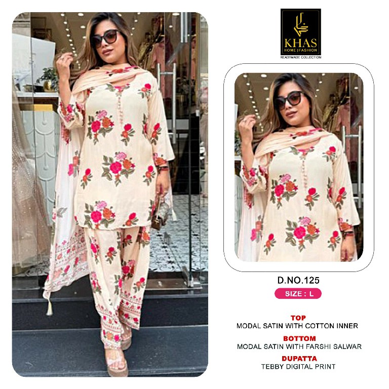 KHAS D.NO 119 TO 123-125-126-128-129 WHOLESALE READYMADE MODAL SATIN DIGITAL PRINTED 3 PCS COMBO SET SUITS SUPPLIER