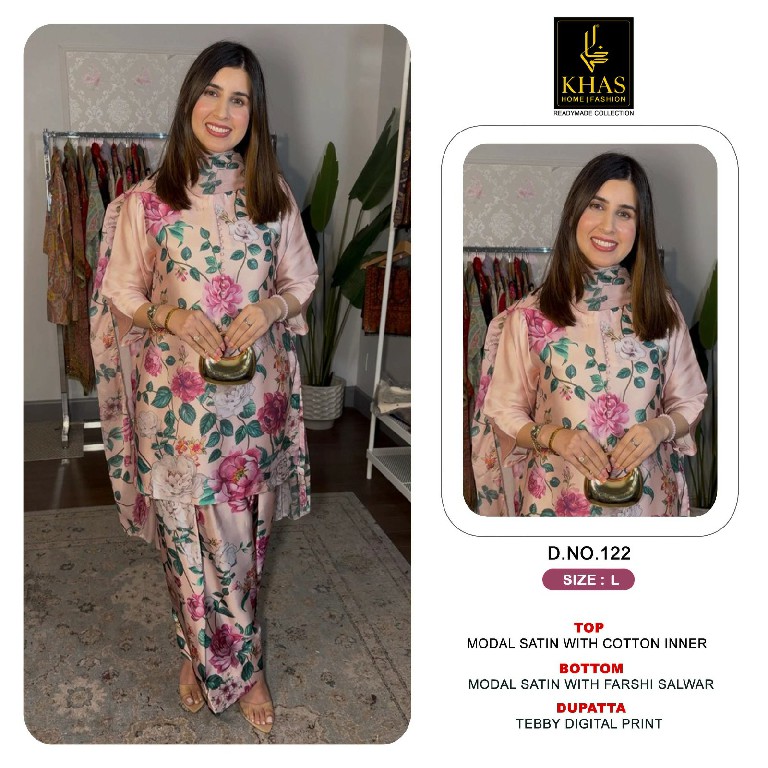 KHAS D.NO 119 TO 123-125-126-128-129 WHOLESALE READYMADE MODAL SATIN DIGITAL PRINTED 3 PCS COMBO SET SUITS SUPPLIER