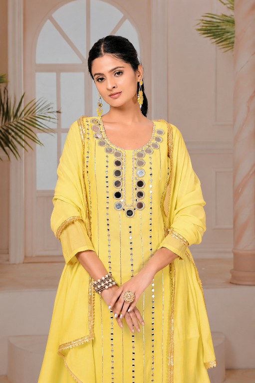 TEXTILEDEAL LAUNCH READYMADE MAL CHANDERI WITH MIRRIOR WORK 3 PCS SUITS SUPPLIER