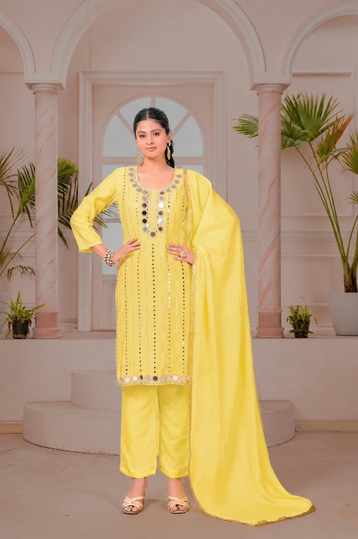 TEXTILEDEAL LAUNCH READYMADE MAL CHANDERI WITH MIRRIOR WORK 3 PCS SUITS SUPPLIER