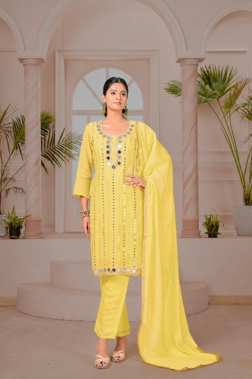 TEXTILEDEAL LAUNCH READYMADE MAL CHANDERI WITH MIRRIOR WORK 3 PCS SUITS SUPPLIER