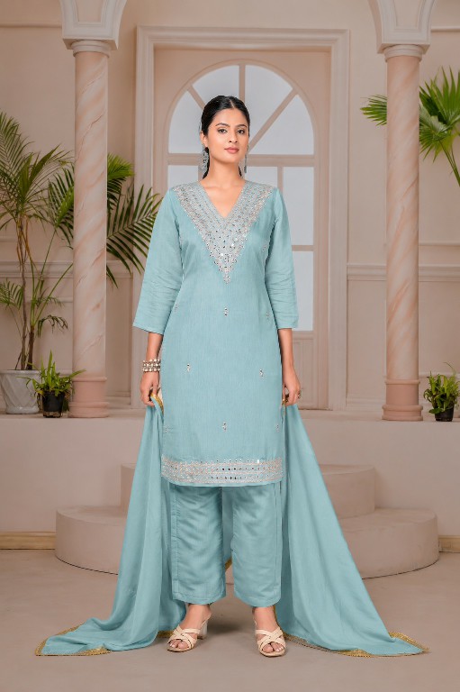 TEXTILEDEAL LAUNCH READYMADE MAL CHANDERI WITH MIRRIOR WORK 3 PCS SUITS SUPPLIER
