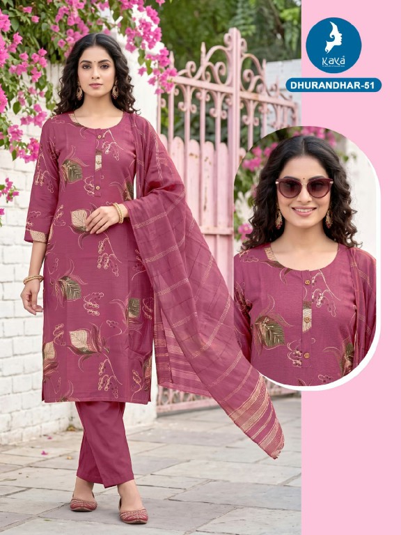 KAYA DHURANDHAR D.NO 40 TO 62 WHOLESALE READYMADE VERTICAN PRINTED BIG SIZE COMFORT WEAR 3 PCS COMBO SET SUITS EXPORTER