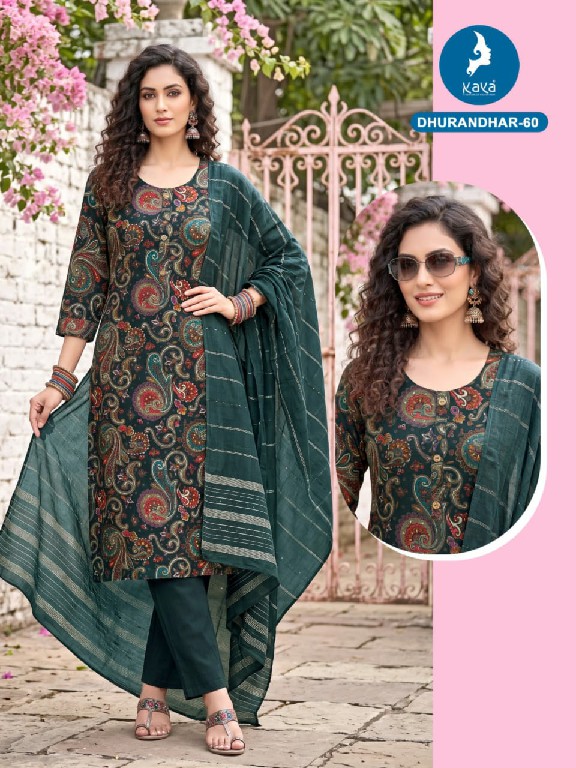 KAYA DHURANDHAR D.NO 40 TO 62 WHOLESALE READYMADE VERTICAN PRINTED BIG SIZE COMFORT WEAR 3 PCS COMBO SET SUITS EXPORTER
