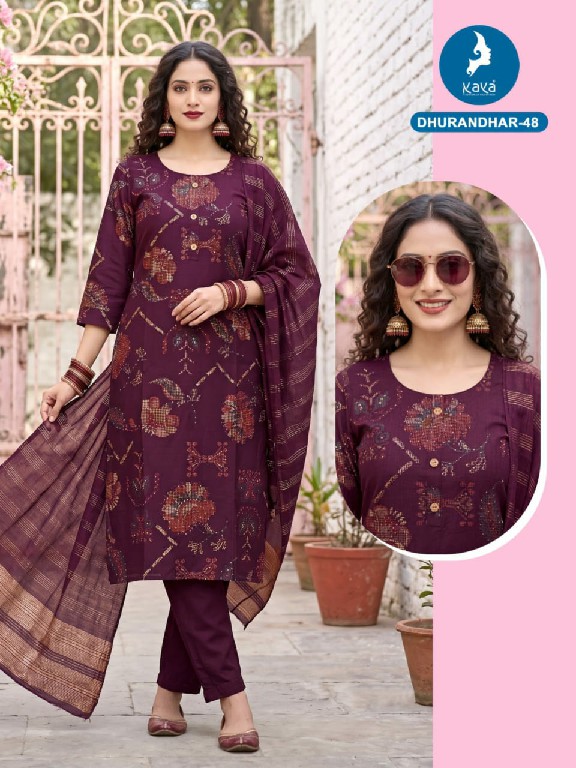 KAYA DHURANDHAR D.NO 40 TO 62 WHOLESALE READYMADE VERTICAN PRINTED BIG SIZE COMFORT WEAR 3 PCS COMBO SET SUITS EXPORTER