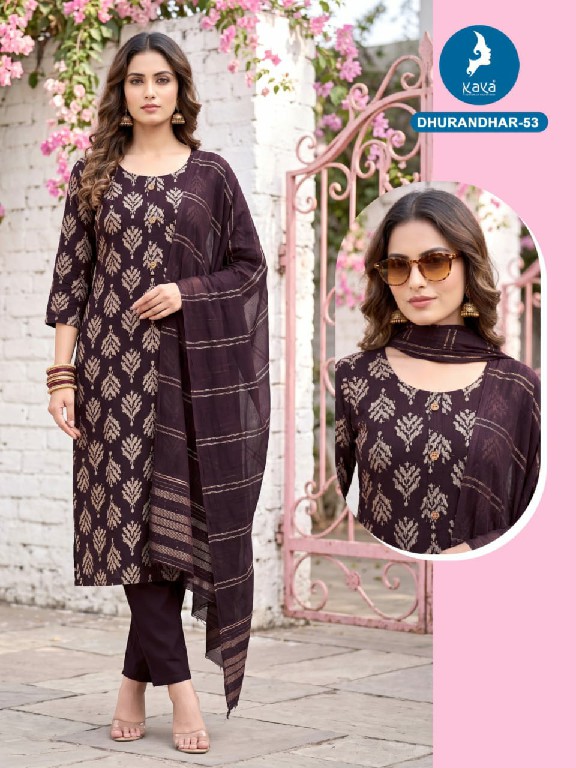 KAYA DHURANDHAR D.NO 40 TO 62 WHOLESALE READYMADE VERTICAN PRINTED BIG SIZE COMFORT WEAR 3 PCS COMBO SET SUITS EXPORTER