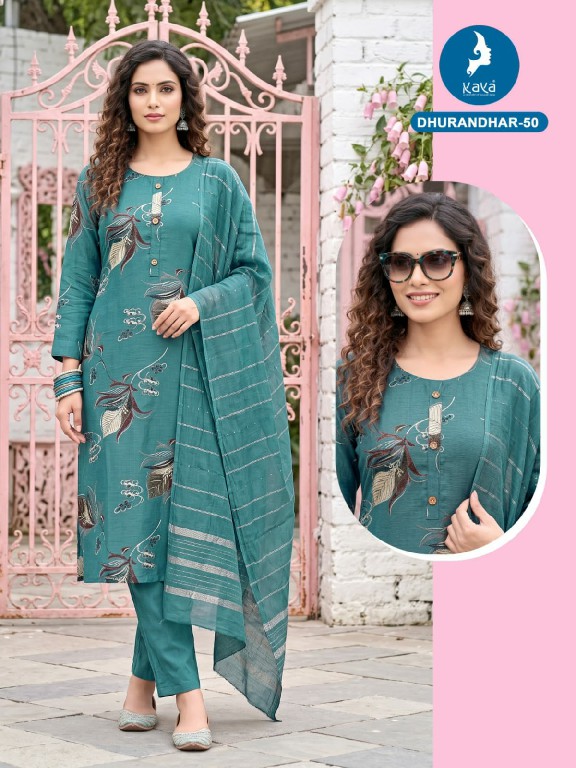 KAYA DHURANDHAR D.NO 40 TO 62 WHOLESALE READYMADE VERTICAN PRINTED BIG SIZE COMFORT WEAR 3 PCS COMBO SET SUITS EXPORTER
