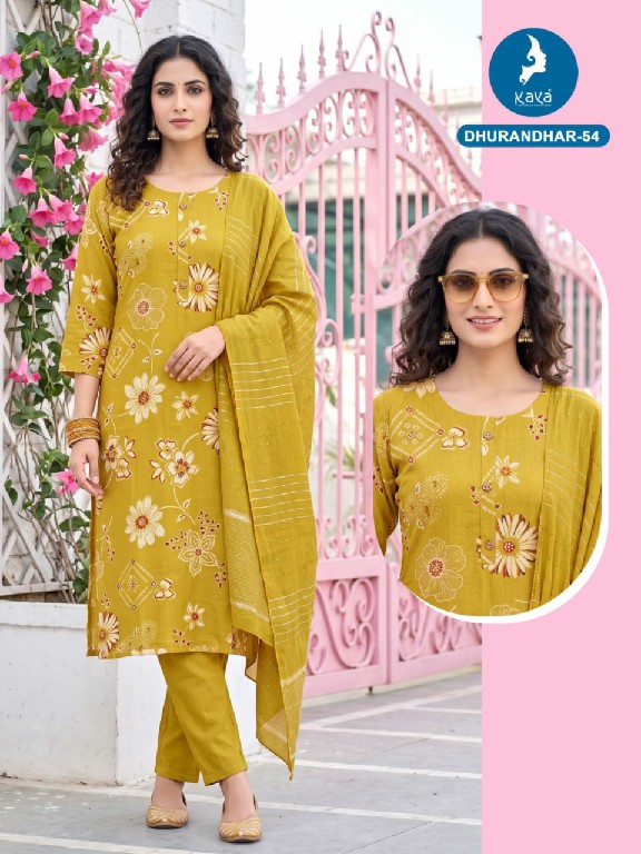 KAYA DHURANDHAR D.NO 40 TO 62 WHOLESALE READYMADE VERTICAN PRINTED BIG SIZE COMFORT WEAR 3 PCS COMBO SET SUITS EXPORTER