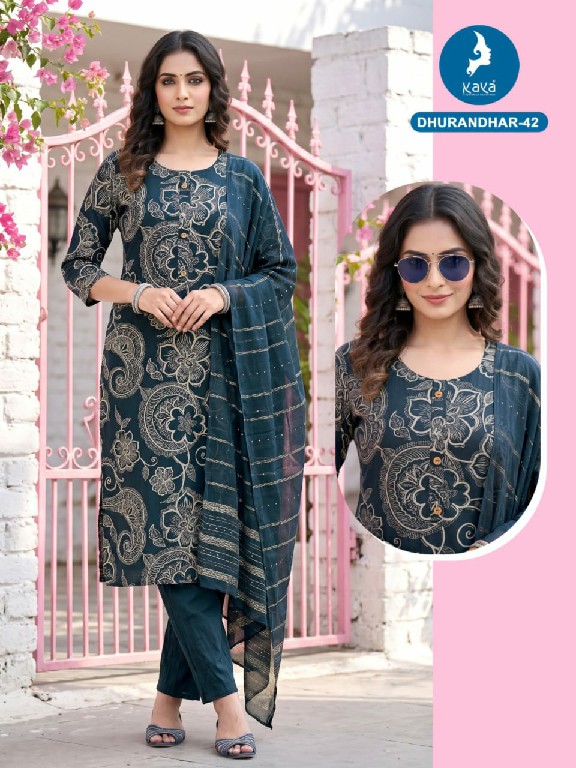 KAYA DHURANDHAR D.NO 40 TO 62 WHOLESALE READYMADE VERTICAN PRINTED BIG SIZE COMFORT WEAR 3 PCS COMBO SET SUITS EXPORTER