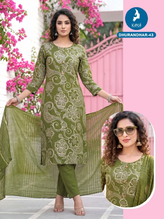 KAYA DHURANDHAR D.NO 40 TO 62 WHOLESALE READYMADE VERTICAN PRINTED BIG SIZE COMFORT WEAR 3 PCS COMBO SET SUITS EXPORTER