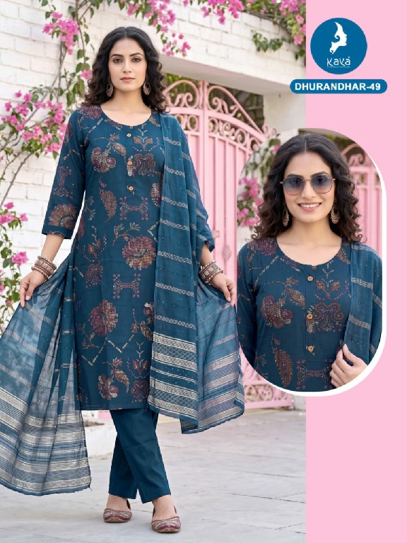 KAYA DHURANDHAR D.NO 40 TO 62 WHOLESALE READYMADE VERTICAN PRINTED BIG SIZE COMFORT WEAR 3 PCS COMBO SET SUITS EXPORTER