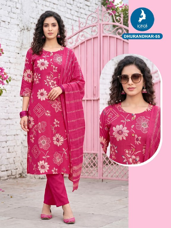 KAYA DHURANDHAR D.NO 40 TO 62 WHOLESALE READYMADE VERTICAN PRINTED BIG SIZE COMFORT WEAR 3 PCS COMBO SET SUITS EXPORTER