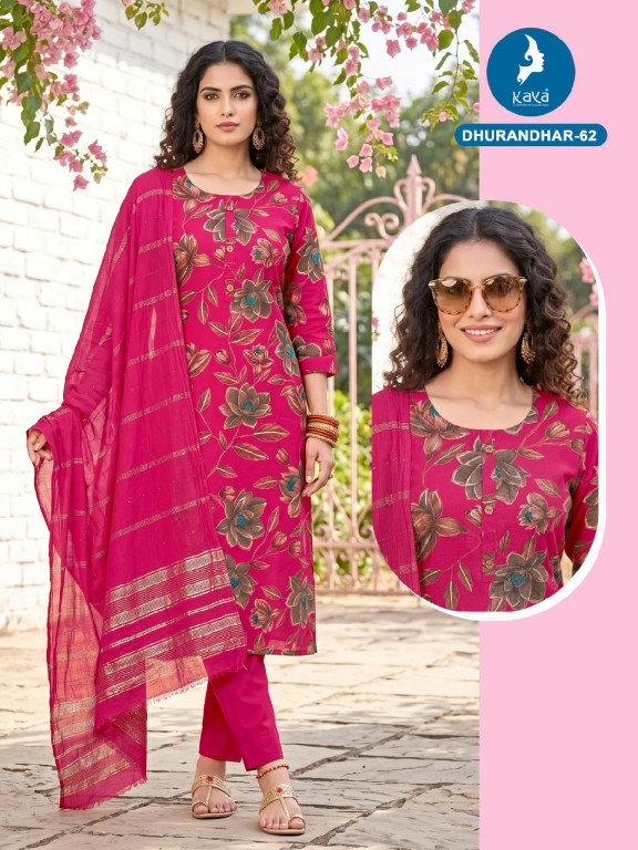 KAYA DHURANDHAR D.NO 40 TO 62 WHOLESALE READYMADE VERTICAN PRINTED BIG SIZE COMFORT WEAR 3 PCS COMBO SET SUITS EXPORTER