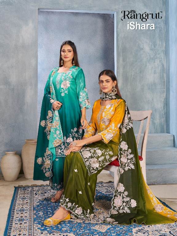 RANGRUT ISHARA WHOLESALE READYMADE CHINON WITH WORK BIG SIZE FUNCTION WEAR 3 PCS SUITS EXPORTER