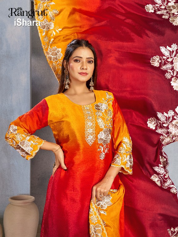 RANGRUT ISHARA WHOLESALE READYMADE CHINON WITH WORK BIG SIZE FUNCTION WEAR 3 PCS SUITS EXPORTER
