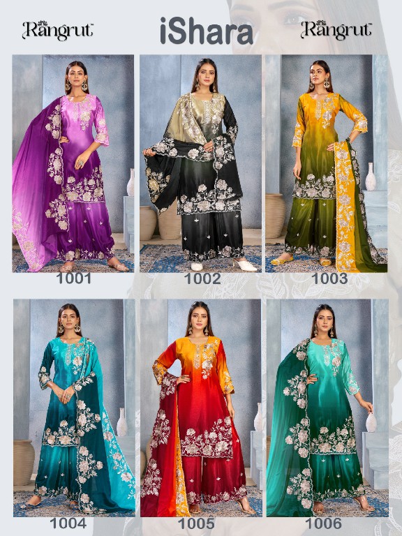 RANGRUT ISHARA WHOLESALE READYMADE CHINON WITH WORK BIG SIZE FUNCTION WEAR 3 PCS SUITS EXPORTER