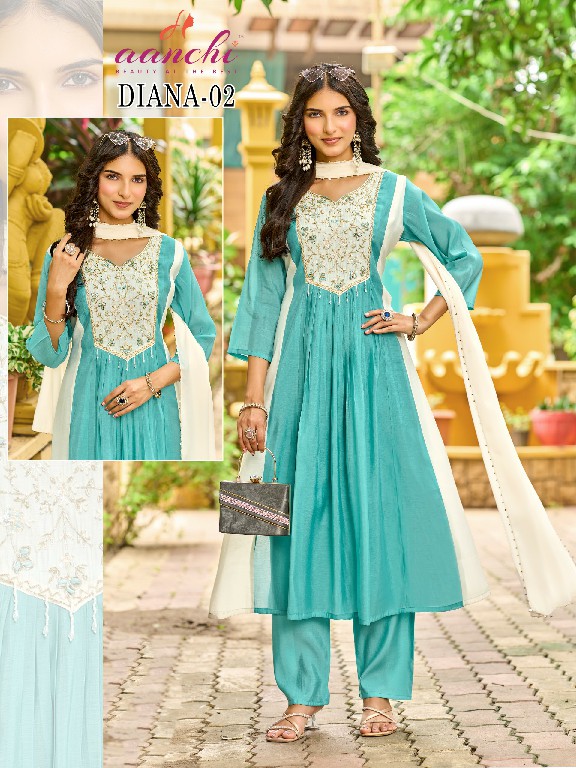 AANCHI DIANA WHOLESALE READYMADE MUL CHANDERI FASHIONABLE 3 PCS COMBO SET SUITS EXPORTER