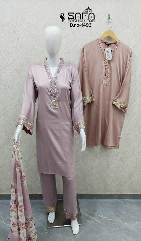SAFA FASHION D.NO 1493 WHOLESALE READYMADE GAJJI SATIN LUXURIOUS 3 PCS COMBO SET SUITS FOR EXPORT