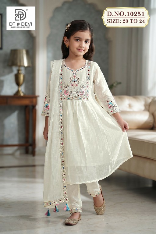 DT DEVI KREME VOL 1 WHOLESALE READYMADE MUL CHANDERI ETHNIC WEAR 3 PCS COMBO SET SUITS FOR KIDS ONLINE