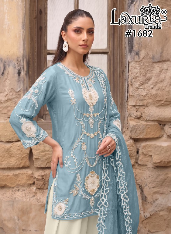 LAXURIA TRENDZ D.NO 1682 WHOLESALE READYMADE IMPORTED SATIN DESIGNER 3 PCS SUITS EXPORTER