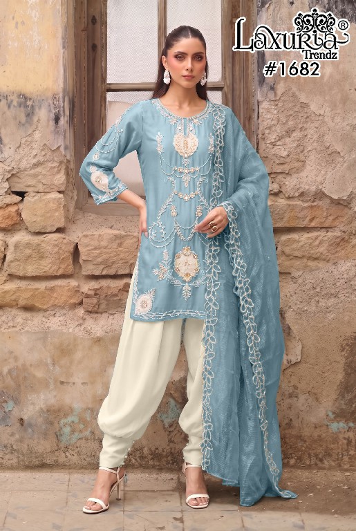 LAXURIA TRENDZ D.NO 1682 WHOLESALE READYMADE IMPORTED SATIN DESIGNER 3 PCS SUITS EXPORTER