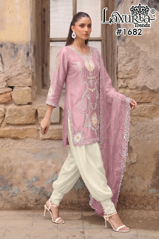LAXURIA TRENDZ D.NO 1682 WHOLESALE READYMADE IMPORTED SATIN DESIGNER 3 PCS SUITS EXPORTER