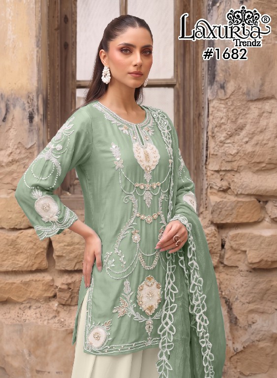 LAXURIA TRENDZ D.NO 1682 WHOLESALE READYMADE IMPORTED SATIN DESIGNER 3 PCS SUITS EXPORTER