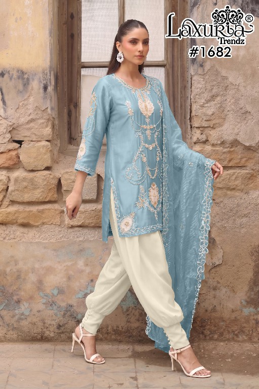 LAXURIA TRENDZ D.NO 1682 WHOLESALE READYMADE IMPORTED SATIN DESIGNER 3 PCS SUITS EXPORTER