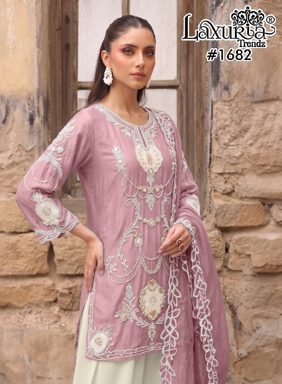 LAXURIA TRENDZ D.NO 1682 WHOLESALE READYMADE IMPORTED SATIN DESIGNER 3 PCS SUITS EXPORTER